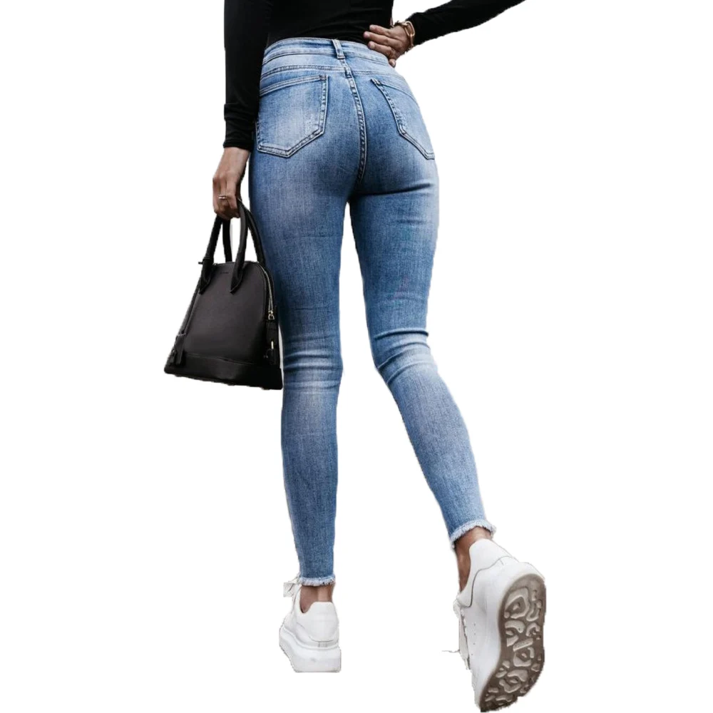 

Women Summer Denim Jeans Skinny Slim Ripped Hole Jeans Pencil Pants