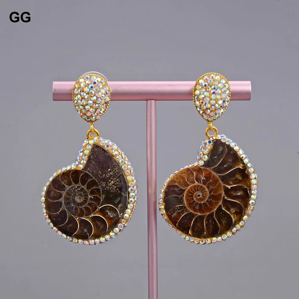 GG ювелирные изделия из натурального аммонита окаменелости CZ серьги для