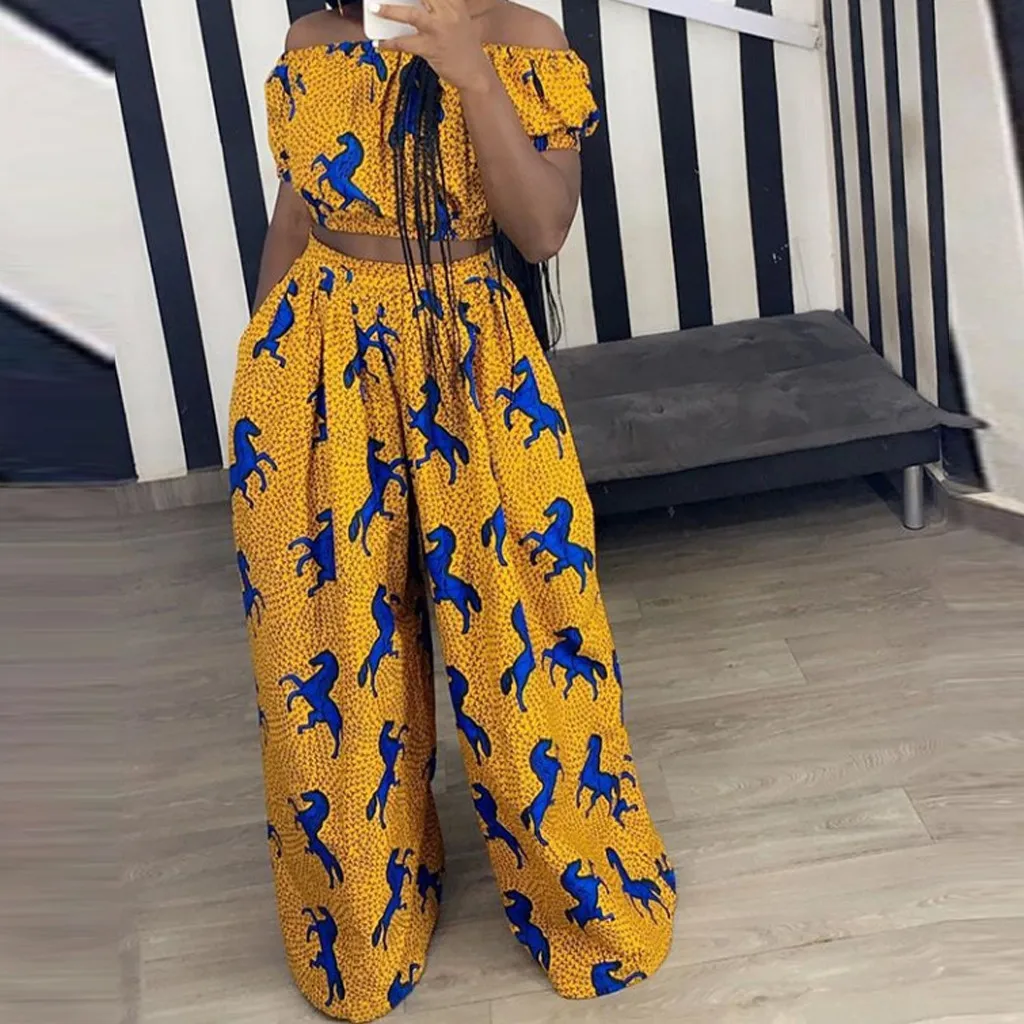 Женская летняя блузка с открытыми плечами коротким рукавом и цифровым принтом