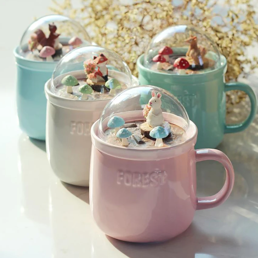

Creative Cartoon Forest Animal Micro Landscape Milk Tea Coffee Mug, 400ml High-capacity Office Beauty Gifts Ceramic Cups