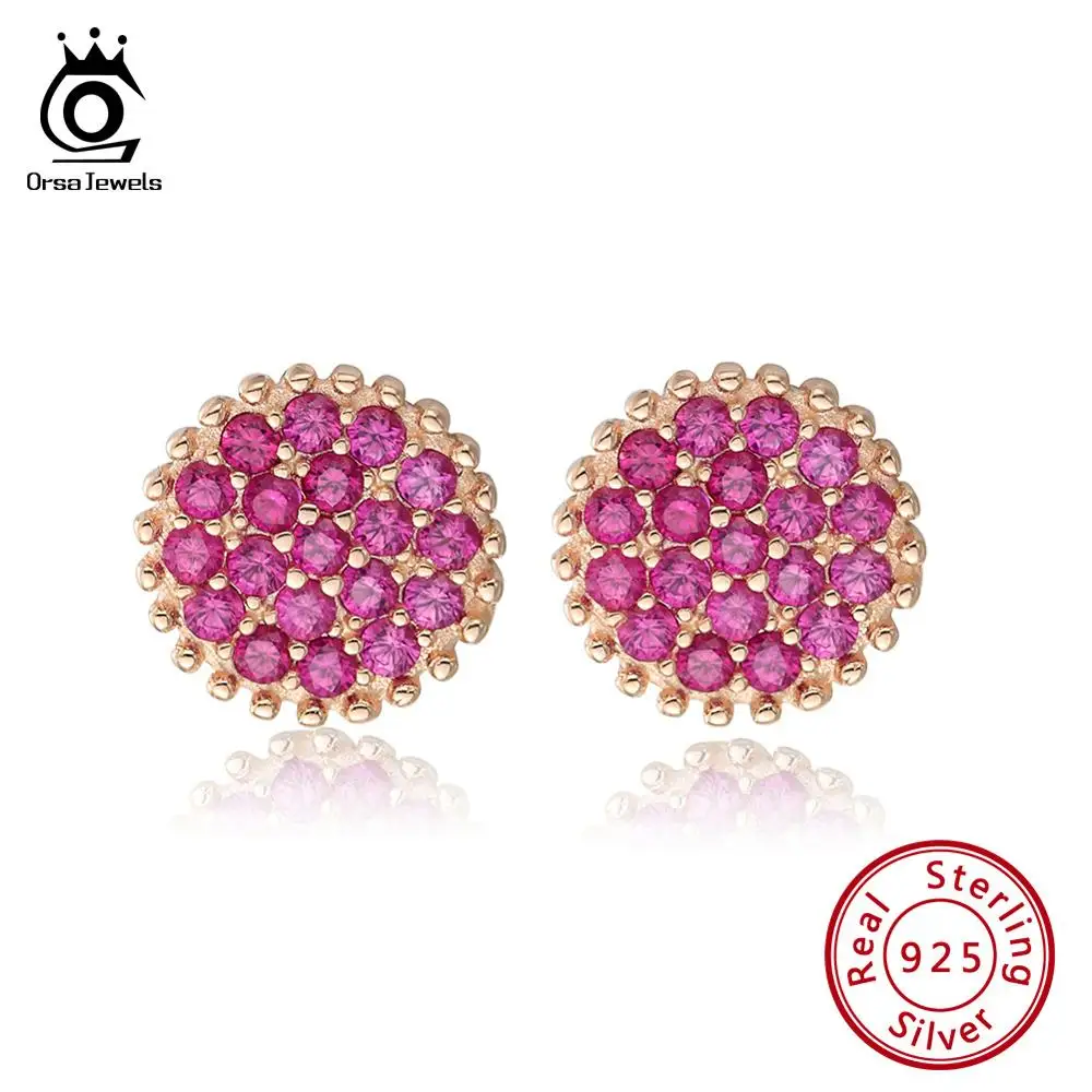 ORSA JEWELS новейший цветок серьги гвоздики AAAA розовое золото циркон Настоящее серебро 925 пробы женские серьги Элегантные ювелирные изделия SE161