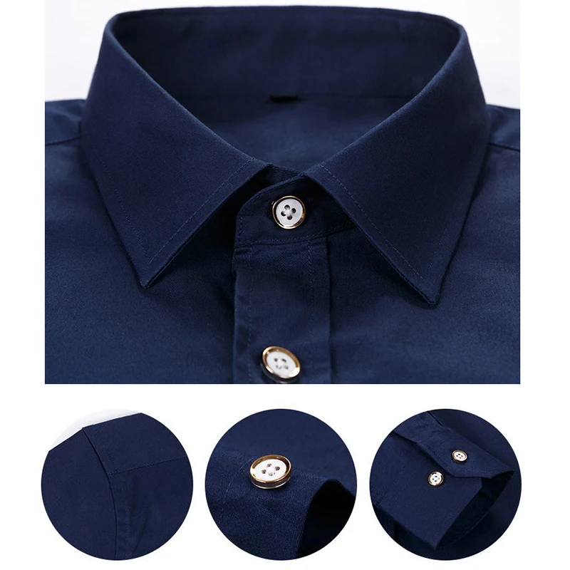 New Plus Size 6XL 100% Cotton Solid Men's Shirts Long Sleeve Embroidered Horse Casual Without Pocket Social Dress Shirt For Male