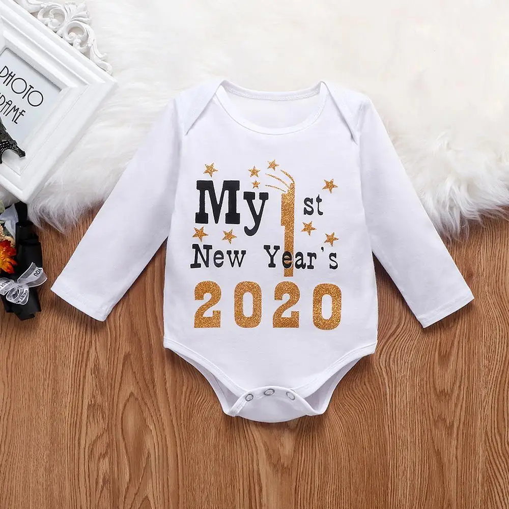 Ropa bebe/боди для новорожденных девочек и мальчиков с надписью Happy New Year Комбинезон