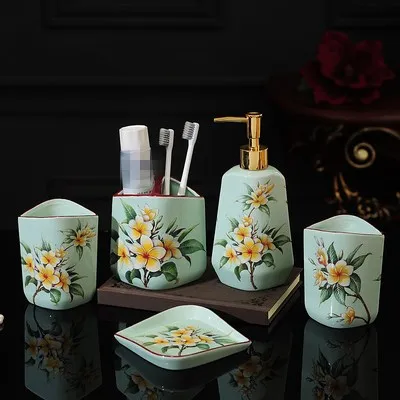 5pcs Принадлежности для ванной комнаты европейские изысканные керамические аксессуары для ванной комнаты Набор Мыла Диспенсер держатель для зубной щетки мыльница - Цвет: 5pcs