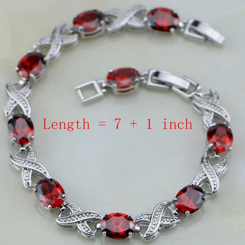 Женский комплект ювелирных изделий из серебра 925 пробы с красным цирконом белым