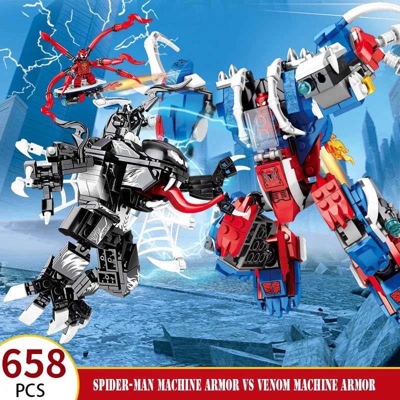 Герои яд Человек паук машина Броня строительные блоки игрушки совместимы с DIY