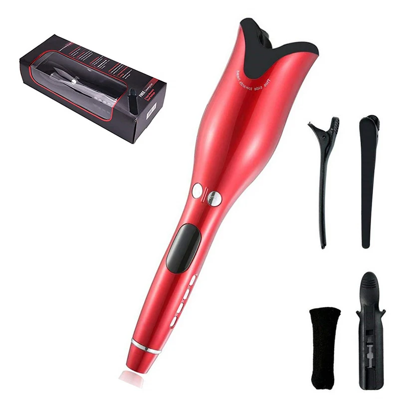 red with box Автоматическая плойка, салонная укладка, Многофункциональный ЖК-дисплей, щипцы для завивки, профессиональные щипцы для завивки волос, инструменты для укладки, бигуди, набор палочек - Цвет: red with box