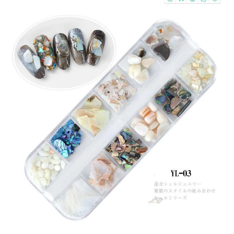 

1 Box Sea Shell Nails Decorations 3D Stone Sequins for UV Gel Polishs DIY Tips Acrylic Nail Art Studs Manicure Accessories