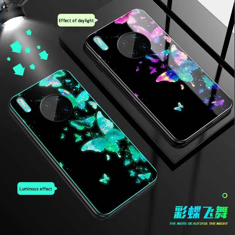 01 Чехол в виде светящегося стекла для huawei mate 30 20 Lite Ночной светильник чехол для mate 30 20 pro задняя крышка для huawei mate 30 5G mate 20X - Цвет: 01