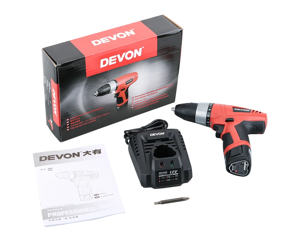 DEVON 12V многофункциональная Электронная аккумуляторная дрель литий-ионная на батареях шуруповёрт электродрайвер инструменты для домашнего деревообработки
