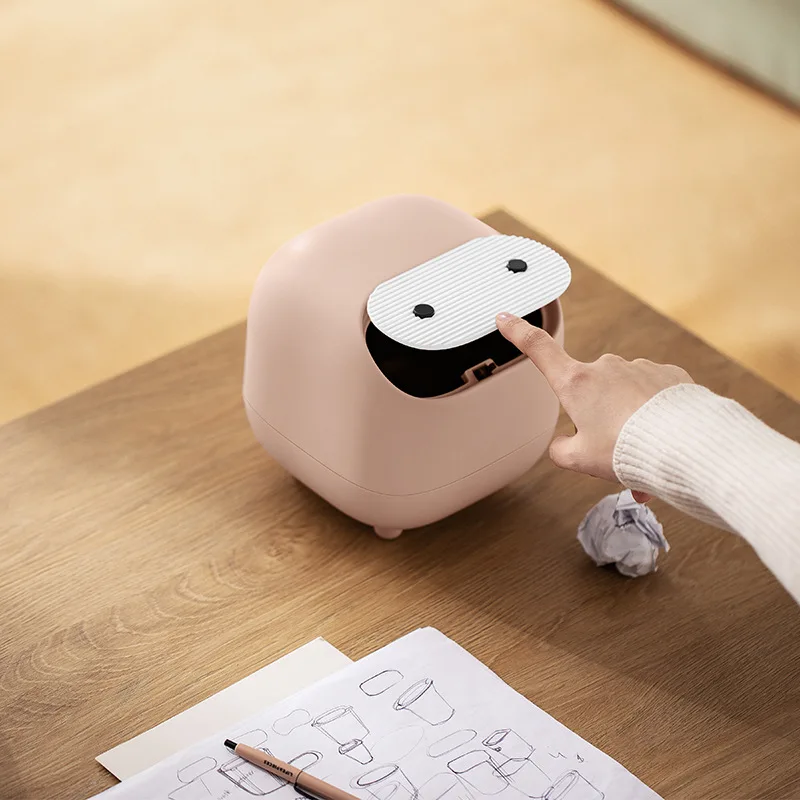 

Ninja Cute Desktop Mini Trash Can Dressing Table Storage Bucket Wastebasket Bedside Table Toilet Paper Bas Flip Waste Bin