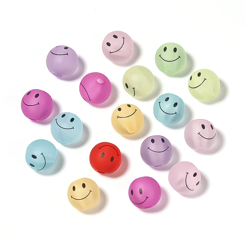 

SAUVOO 50pcs 8 10 12 14mm Acrylic Smile Face Beads Round Ball Spacer Beads For DIY Bracelet Necklace ewelry Making Accessories