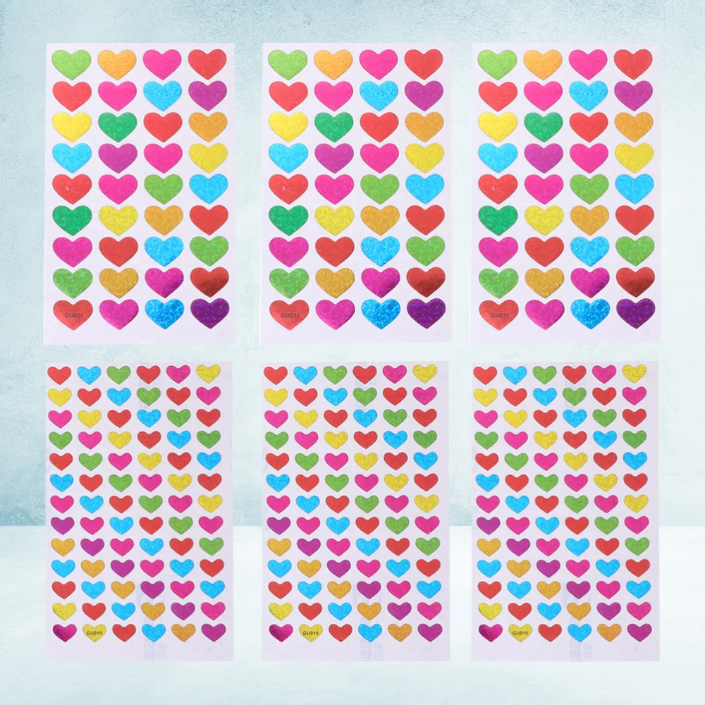 

6 Sheets of Colorful Hearts Shaped Award Stickers Lovely Decorative Stickers(Style 06)