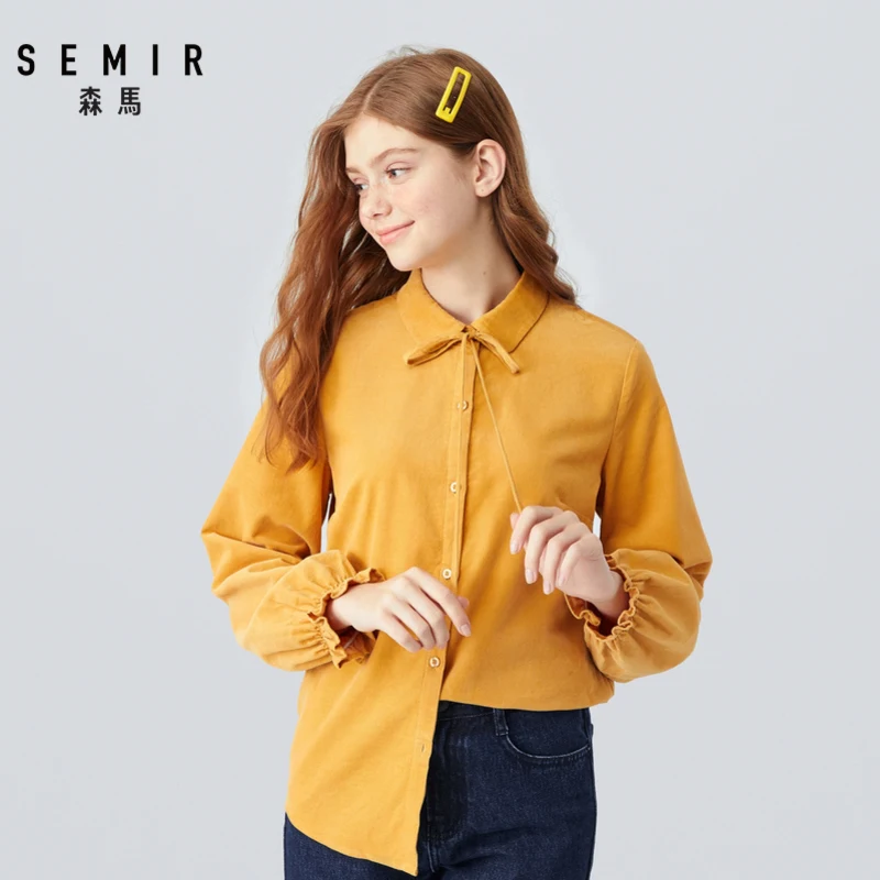 Женская Вельветовая рубашка SEMIR с длинными рукавами и лацканами в виде листьев