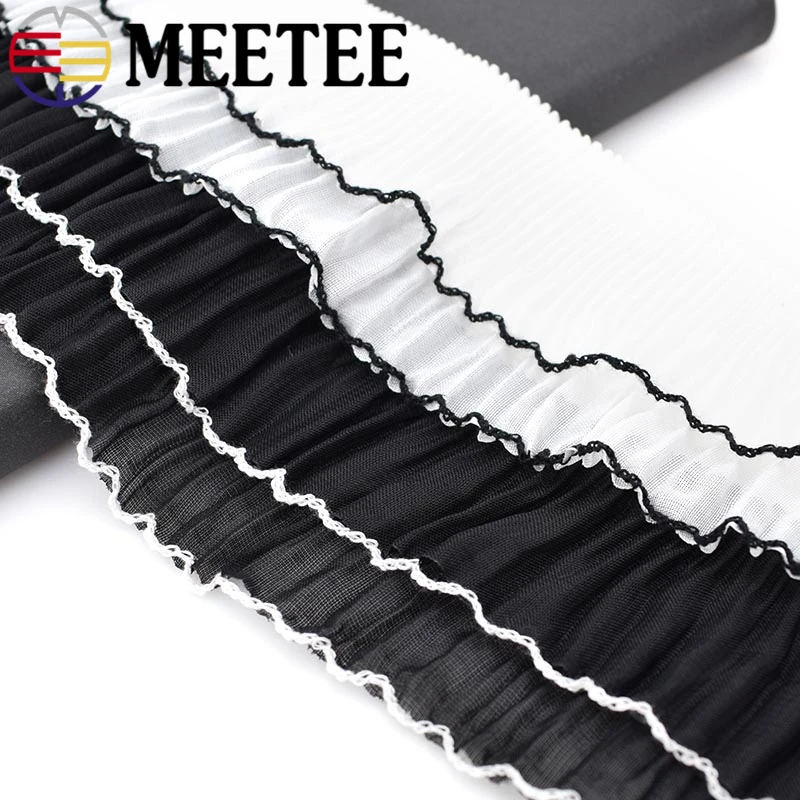 5 ярдов 7 см черно белая двухслойная шифоновая кружевная отделка Лента для