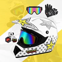 samger full face motocross helmet dot off road dirt bike bicycle atv casco capacetes star pattern wgoggle gloves white