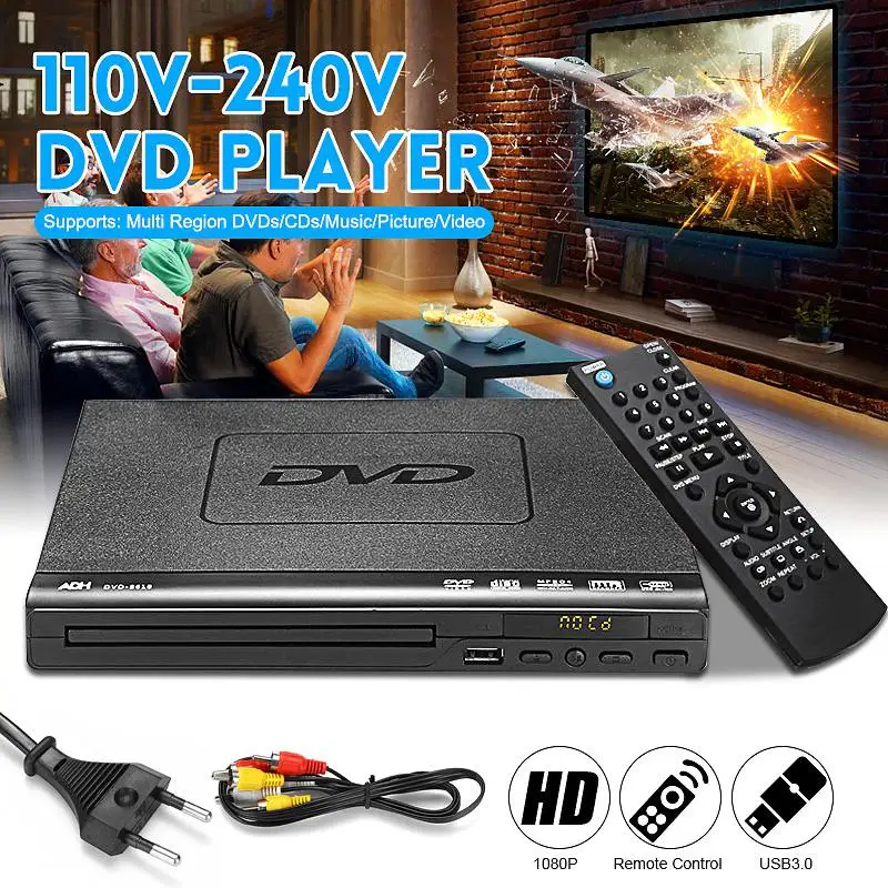 

DVD-плеер 110 В-240 в 1080P для ТВ, мультимедийные цифровые DVD-диски, проигрыватель USB/DVD/CD/VCD/SVCD /JEPG/MP3/дисковая Система домашнего кинотеатра