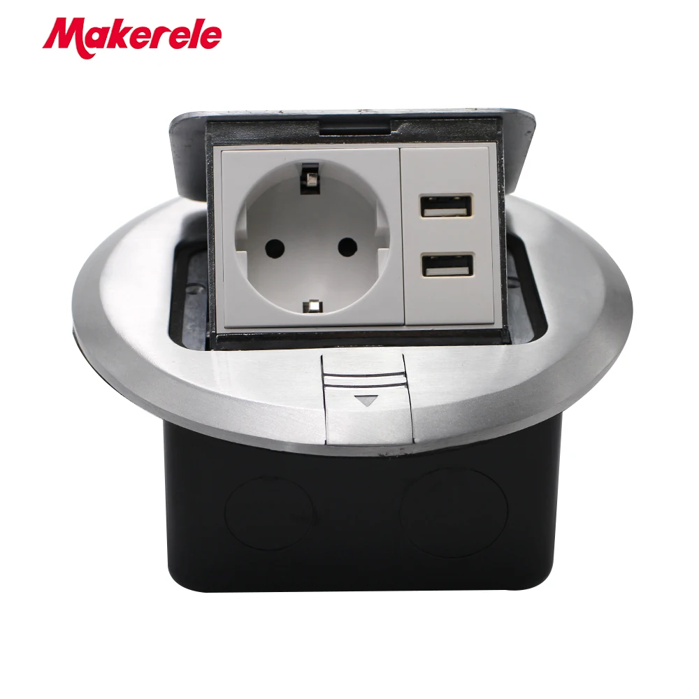 Напольная розетка европейского стандарта выдвижная круглой формы с сеткой