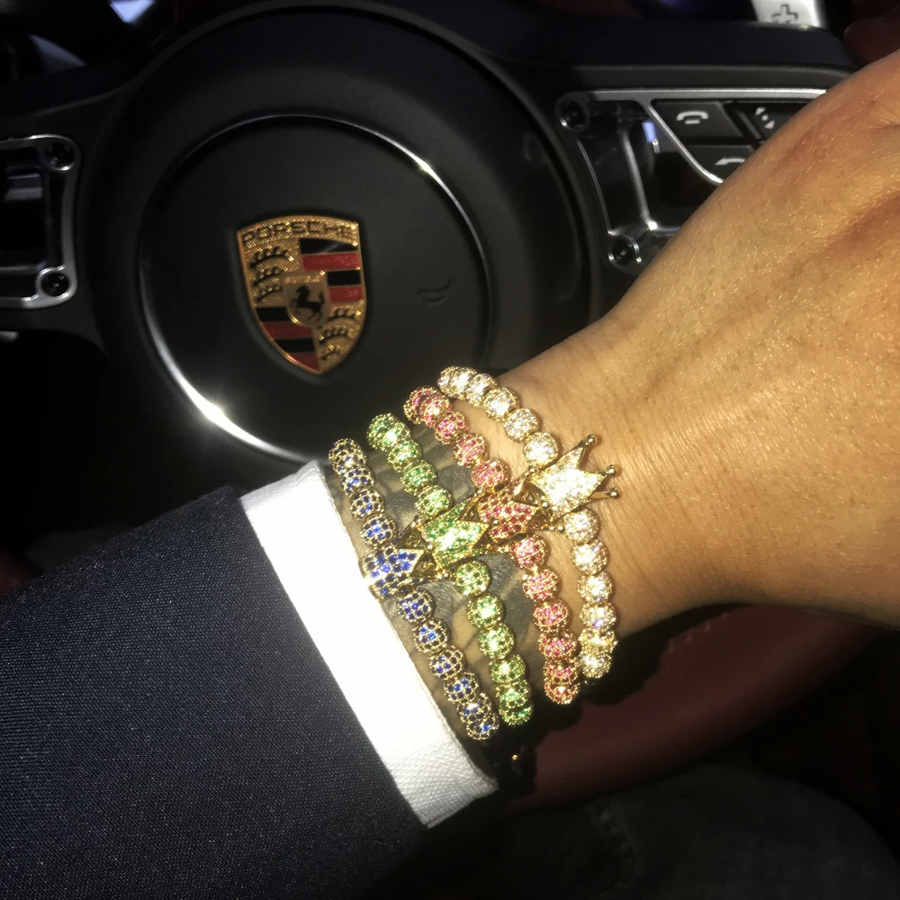 Браслет mcllroy мужские бусинки роскошный шарм золотые бусины короны Pave Cz Циркон