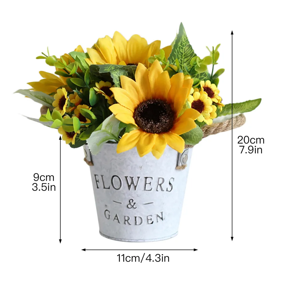 Искусственные цветы в металлические украшения горшках с изображением