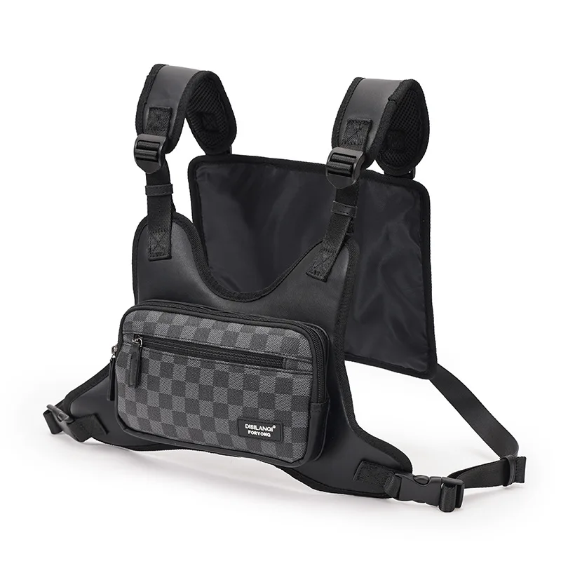

Fashion Streetwear Men Chest Bag Lattice Tactical Two Straps Chest Rig Bags Trendy Style Rectangle Chest Utility Pack