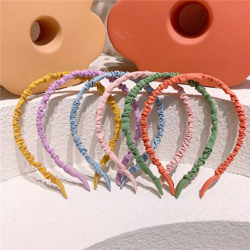 

Новинка 2021, милые аксессуары для волос в Корейском стиле для девочек, модные детские простые яркие складки, тканевая повязка для волос, голо...