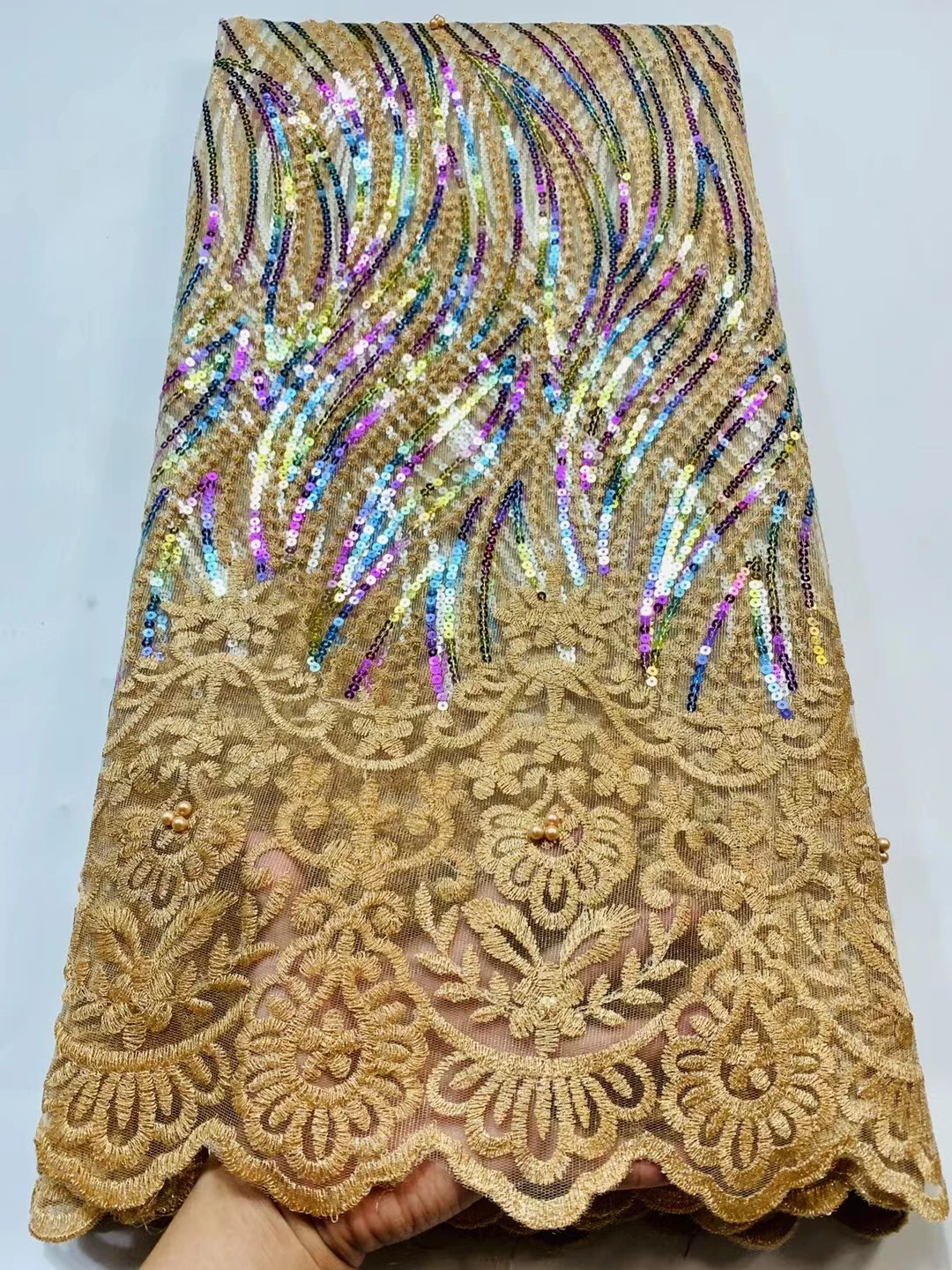 

2021 Latest Mint Green African Sequin Lace Fabric Embroidery French Mesh Lace Fabric With Sequins Nigerian Tulle Lace For Party