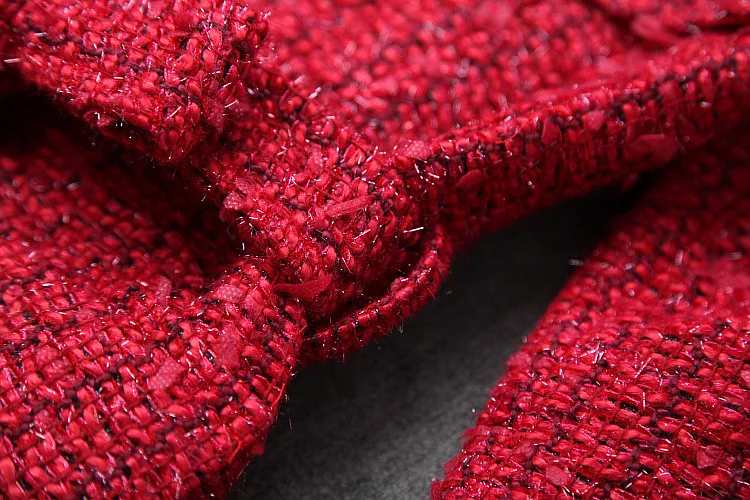 Зимнее женское Шерстяное Пальто из твида с бусинами однобортное на шнуровке