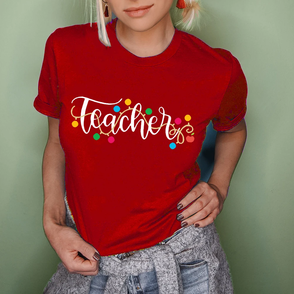 

Fashion Christmas Lights Women T-shirt Santa's Favorite Teacher Female Harajuku Graphic Streetwear T Shirts Gift Camisetas Mujer