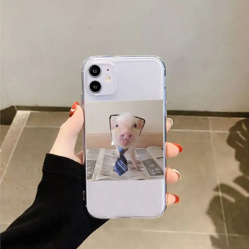 

Cute Little Pink Pet Pig Phone Case Transparent soft For iphone 5 5s 5c se 6 6s 7 8 11 12 plus mini x xs xr pro max