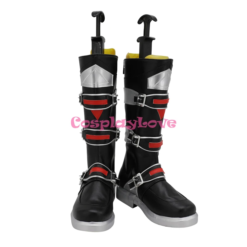 

Arknights Earthspirit Black Red Cosplay Shoes Long Boots Leather Custom Made For Party Christmas Halloween