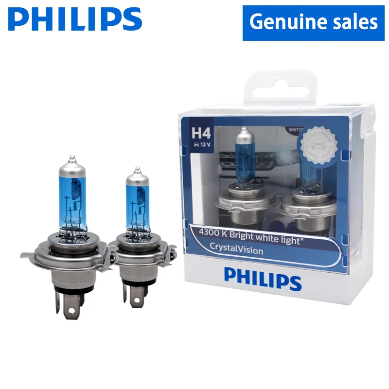 2 шт. автомобильные галогенные лампы Philips H4 9003 12 в 60/55 Вт HB2 Crystal Vision 4300K с