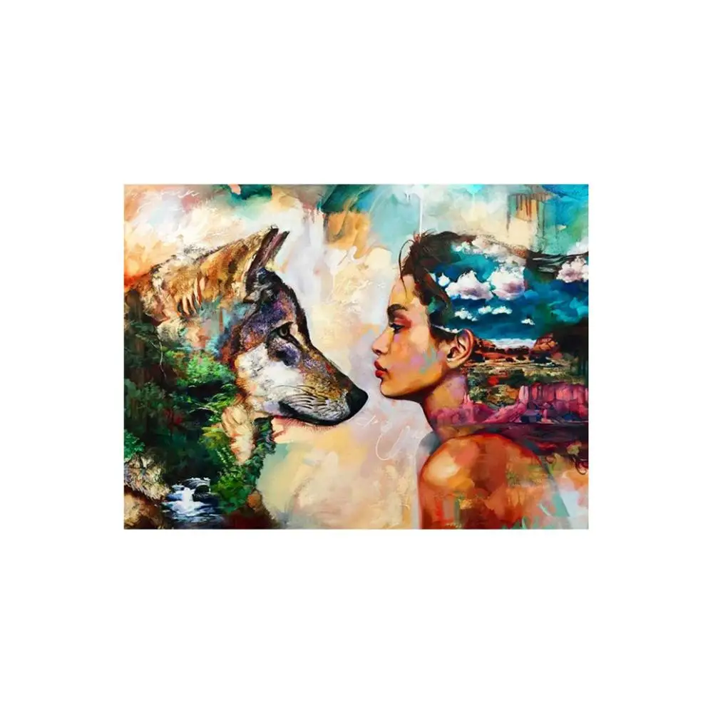 Набор для рисования по номерам на холсте Волк и девушка|Картины номерам| |