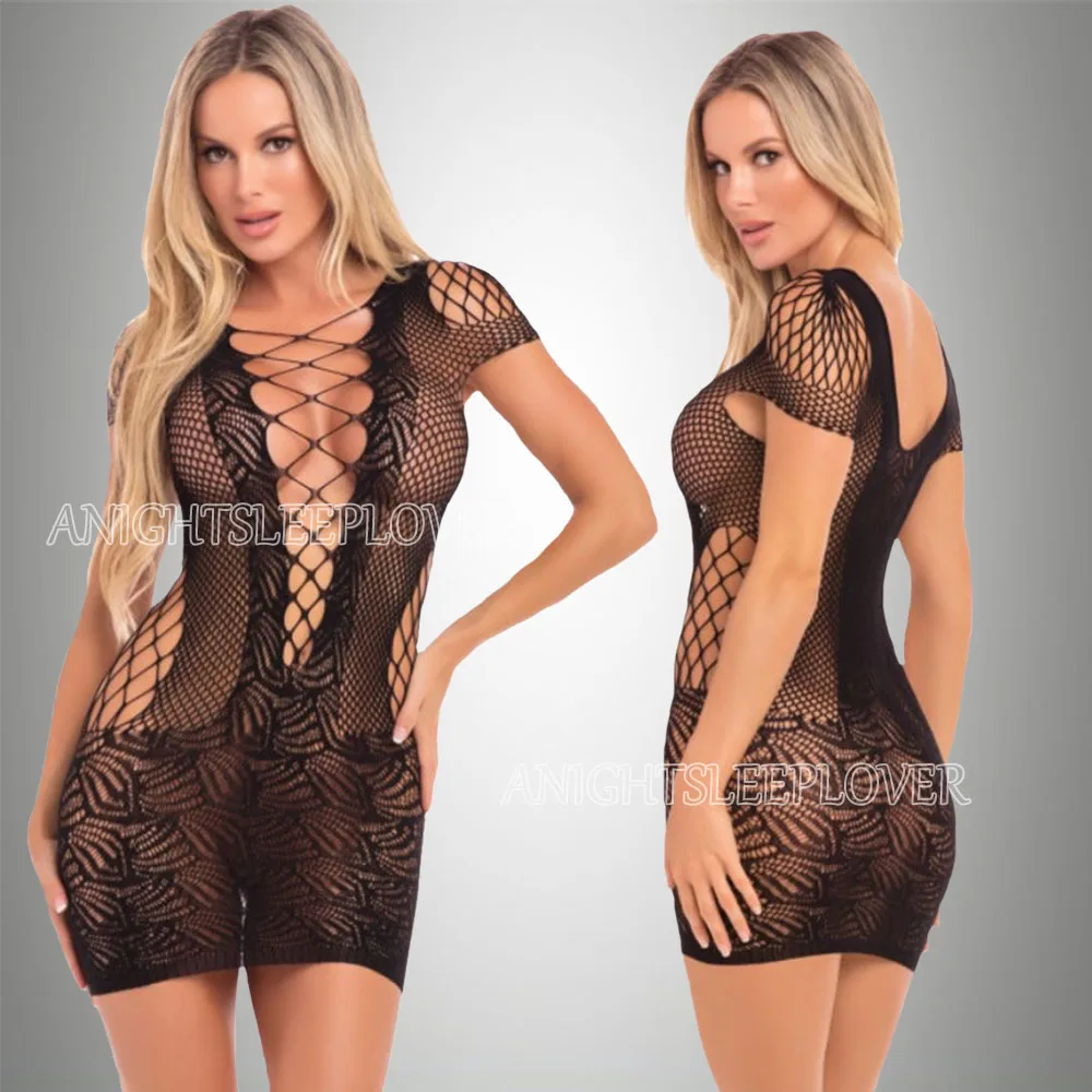 

Women Sexy Clubwear Dress Fishnet Skinny Bodycon Sheath Dress Mesh Hot Erotic Teddies Transparent Night Dresses