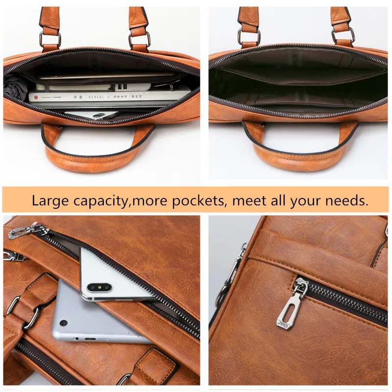 JEEP BULUO High Quality office Business Leather Shoulder Messenger Bags Famous Brand Men's Briefcase Bag  Travel 14'Laptop Tote