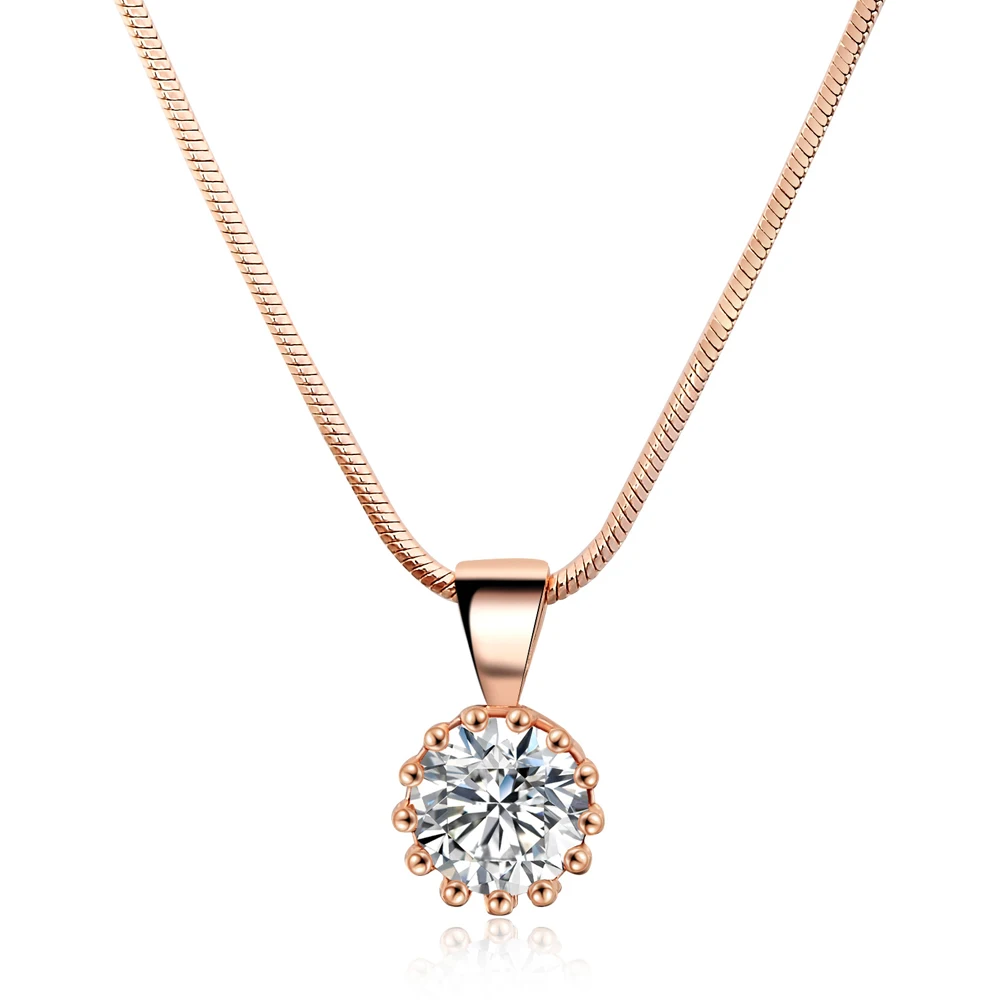 Rose Gold Plated Двойная ярмарка, брендовые Уникальные ожерелья и кулоны с короной из кубического циркония, серебро/розовое золото, цепочка, модное ювелирное изделие для женщин DFN390 - Окраска металла: Rose Gold Plated