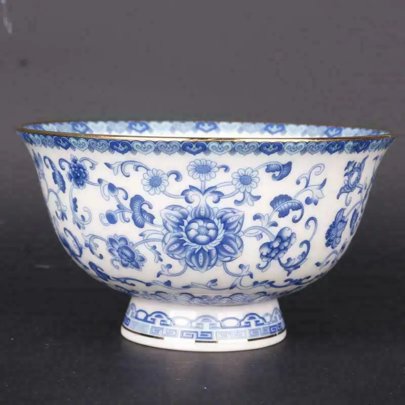 

Модные китайские изысканные сине-белые фарфоровые золотые острые лотосы Qing qianlong, дизайнерские большие чаши, украшения для дома, подарок