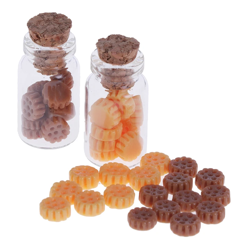 

1 Bottle Cookies/10Pcs Cookies 1/12 Dollhouse Miniature Small Cookies Kitchen Scene Mini Toys Accessories For Dollhouse Decals