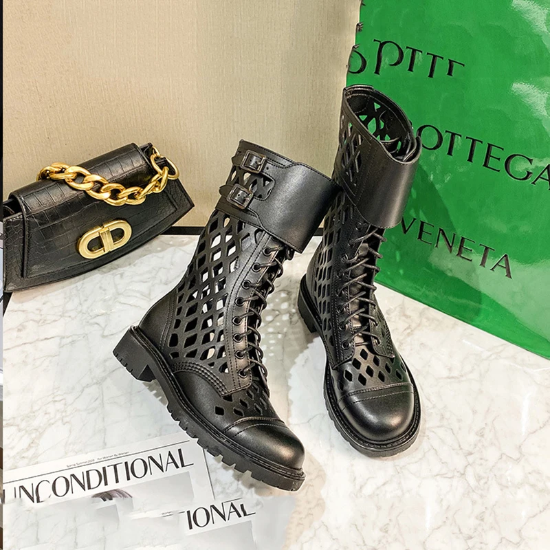 

Summer Shoes for Women's Platform Boots Female Booties Woman 2021 Chunky Heels Flat Shoes Women's Mid Calf Boots Ladies Fashion