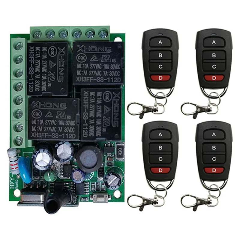 

Remote Control 433Mhz 220V 4CH 10A rf Switch Relay Receiver and Transmitter for Garage Remote Control and Remote Light Switch