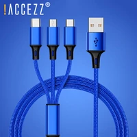 accezz nylon 3 in 1 micro usb type c charger cables for samsung xiaomi lighting charging cable 8pin for iphone 7 8 6s plus x xs