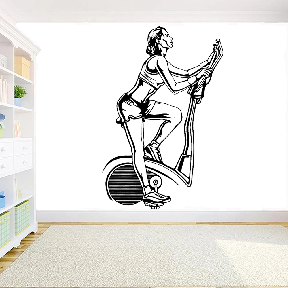 

Fitness Gym Bike Wall Decal Sport Motivation Fitness Girl Vinyl Removable Wall Sticker Gym Home Room Decoration Art Mural X559
