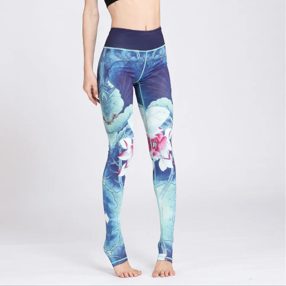 

Casual Women Leggings Slim Ladies Elastic Quick Dry Ink Painting Printing Fitness Sports Jogging Yoga Pants 2021