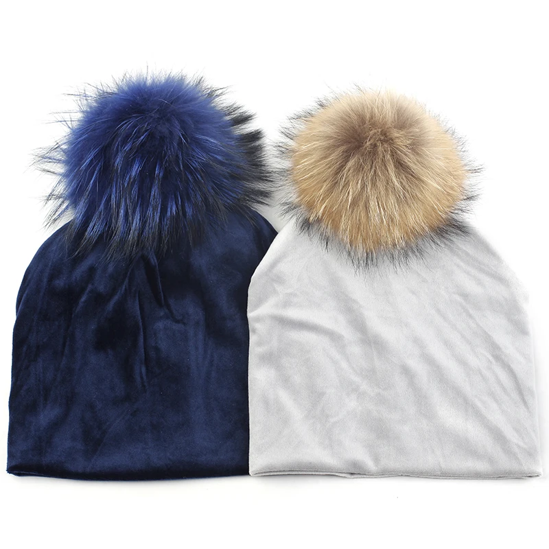 Женская Шапка-бини с помпоном из натурального меха 15 см | Аксессуары для одежды