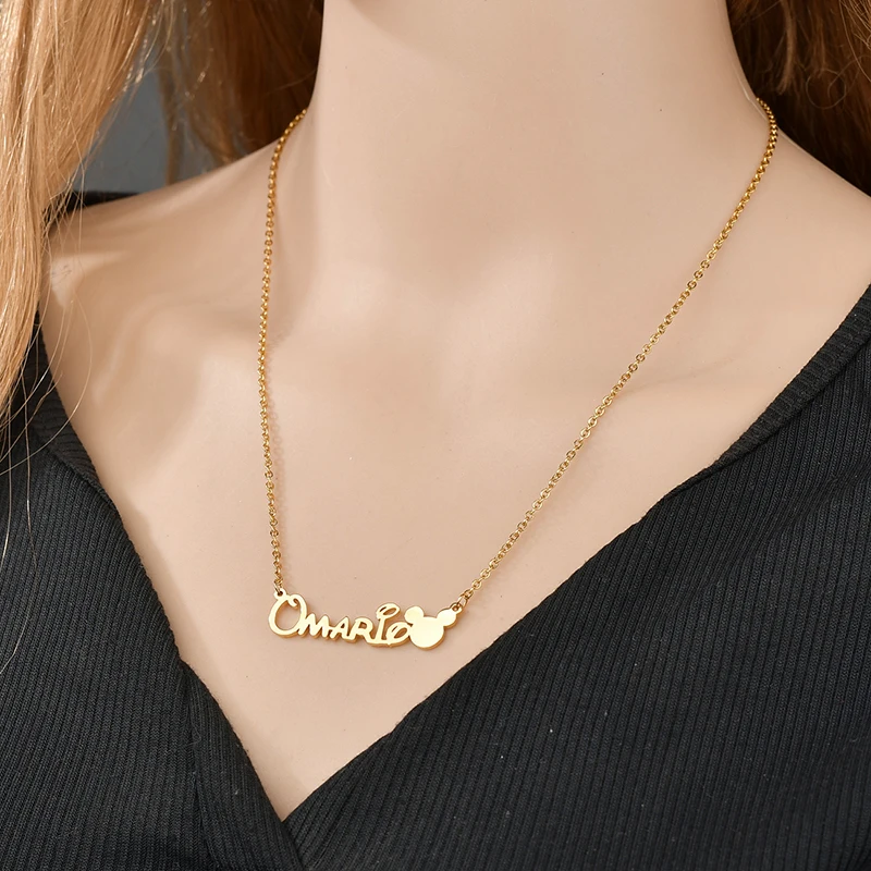 

Auxauxme Custom Cartoon Character Name Pendant Necklace Stainless Steel Personalized Mouse Letter Choker Necklaces Jewelry Gifts