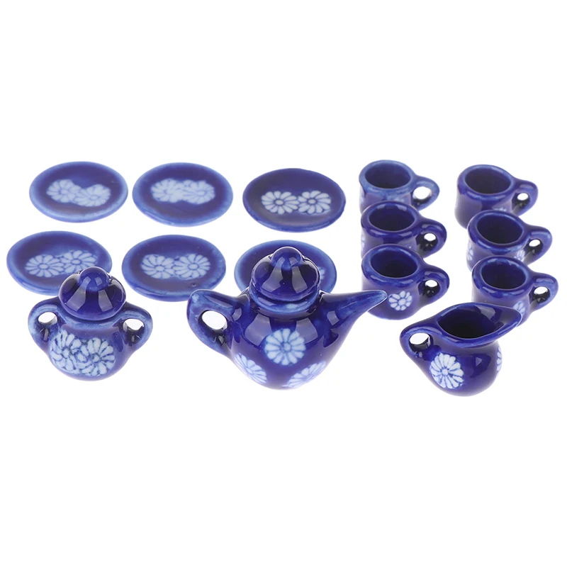 

15pcs 1/12 Dollhouse Tableware Porcelain Miniature Tea Cup Sets Mini Teapot Coffee Plate Play Kitchen Dining Ware Toy