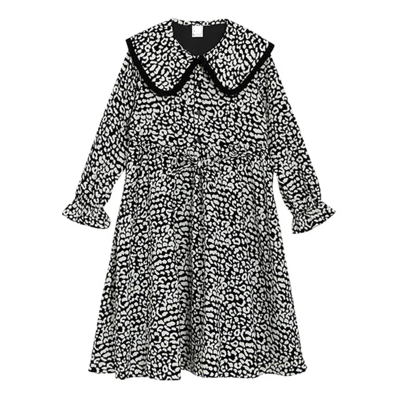 Повседневное платье с длинными рукавами и леопардовым принтом для