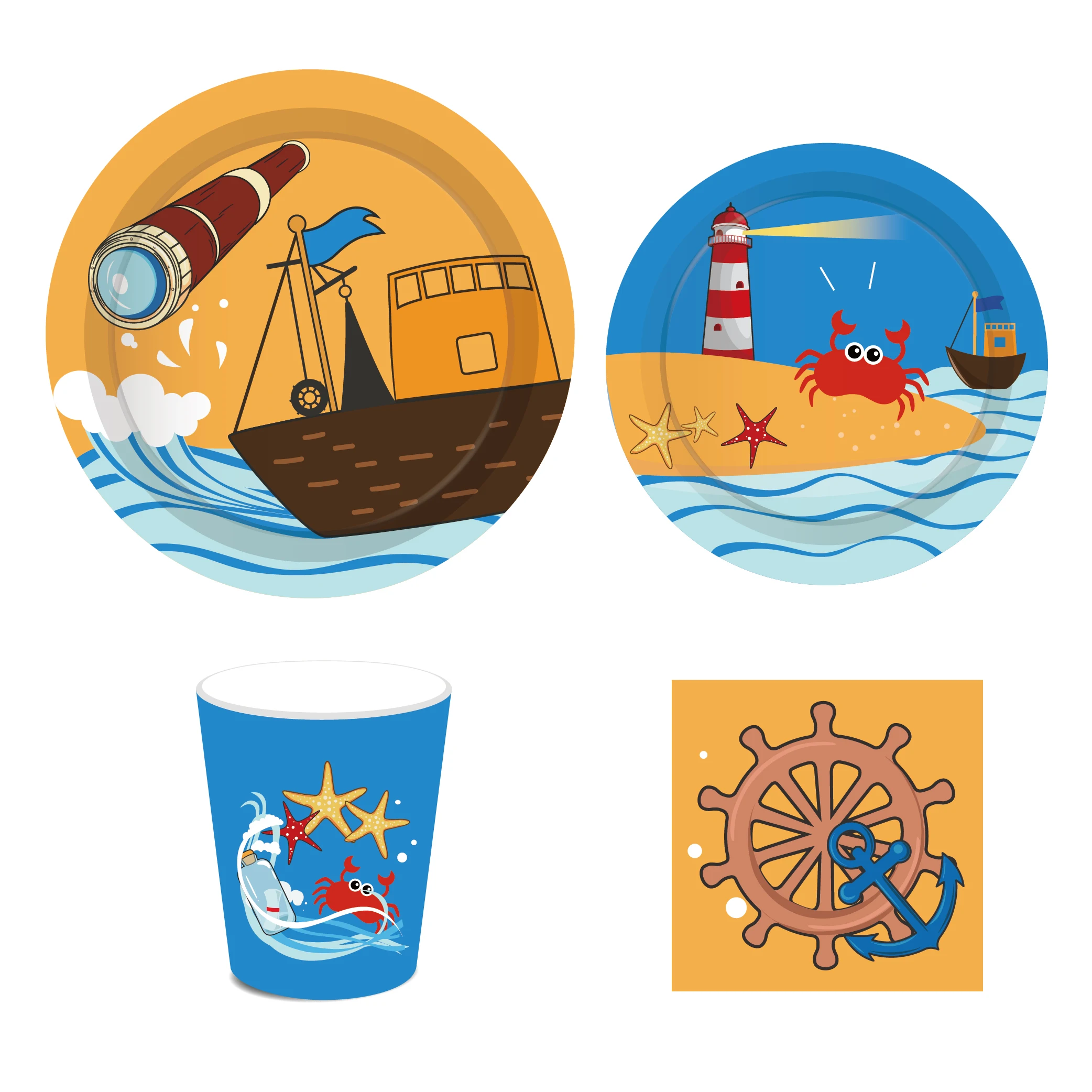 

MM078 набор одноразовой посуды океан парусный спорт вечерние для отдыха и вечеринок вечерние для 8 человек для маленьких мальчиков День рожде...