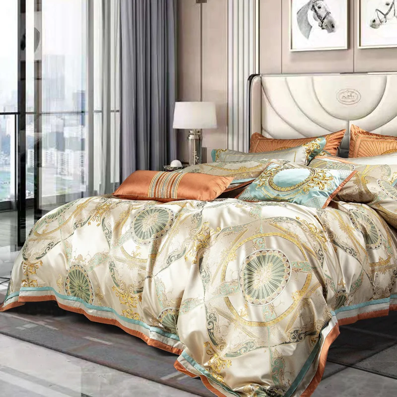 

European-American Luxury Jacquard Household Four-piece Cotton Bedding Set Satin Embroidery Floral Light Luxury Duvet Cover Sheet