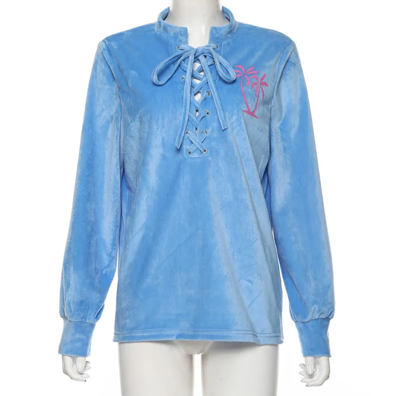 Толстовка Женская зимняя синяя полуоткрытый воротник Свободный Топ пуловер 2019